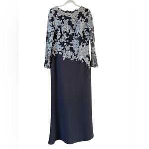 TADASHI SHOJI TWO TONE LACE & CREPE BLACK GOWN DRESS sz 12